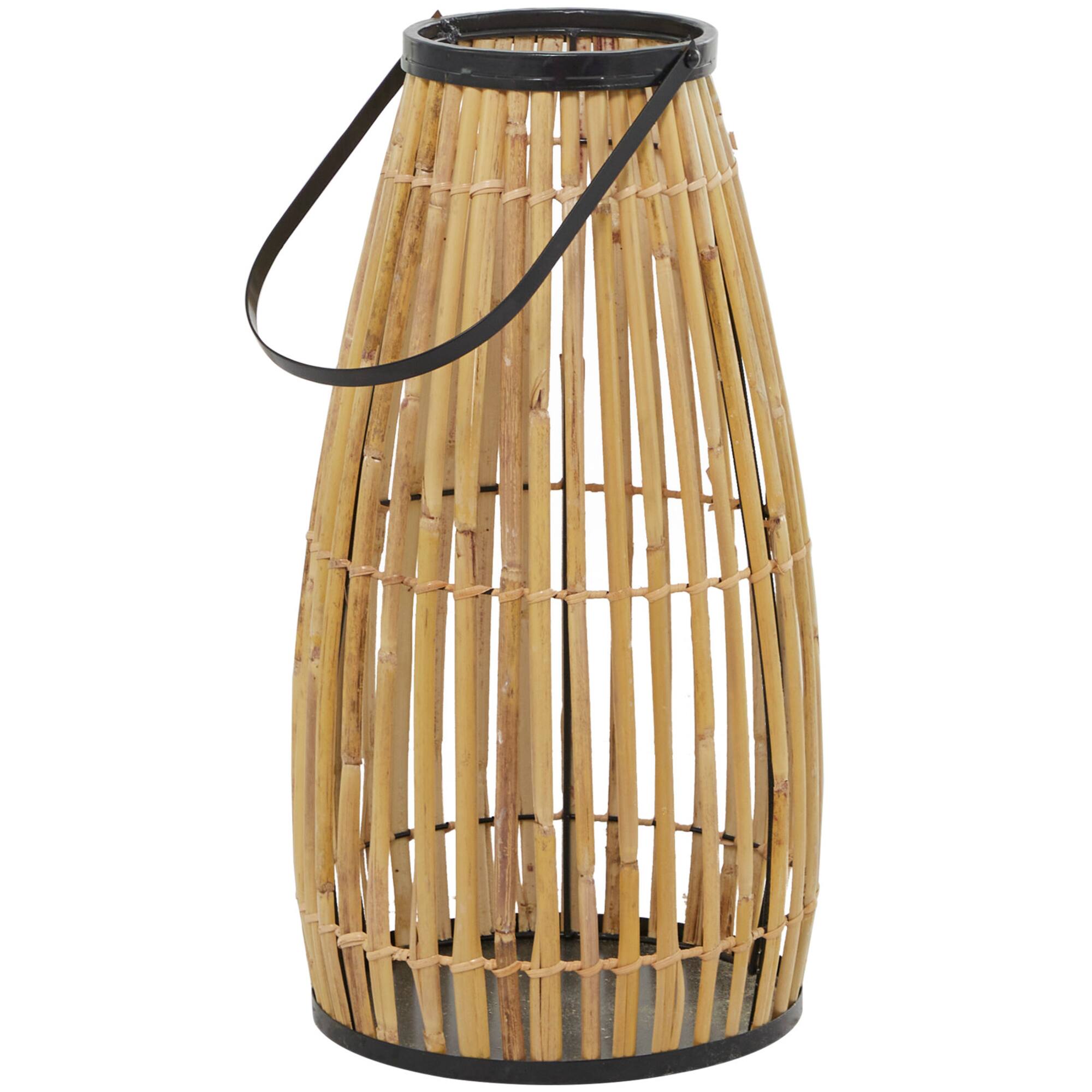 20" Brown Wicker Handmade Slatted Frame Candle Lantern with Handle